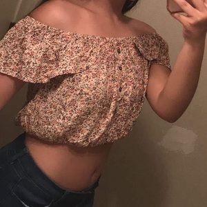 floral off the shoulder crop top